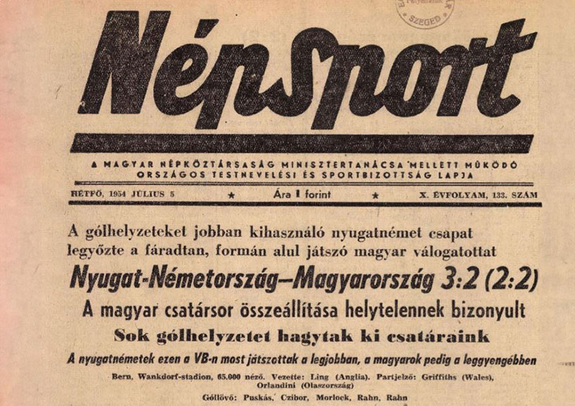 A Népsport 1954. július 5-i számának címoldala